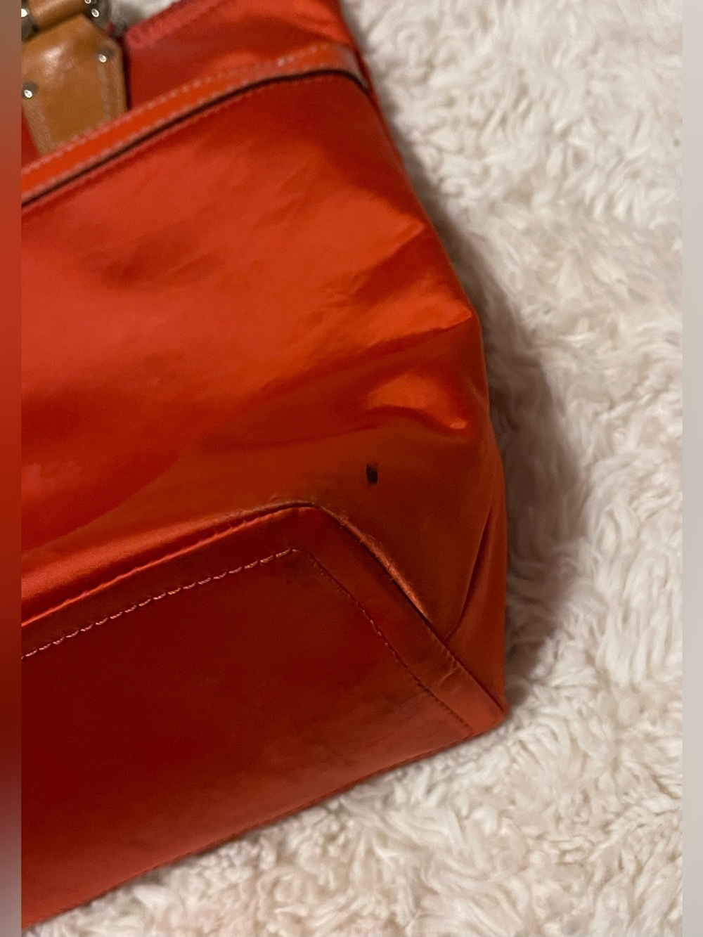 Coach Hamptons Weekend Small Tote Bag Red Satin Nylon Canvas Leather Trim 11744 - Picture 7 of 16